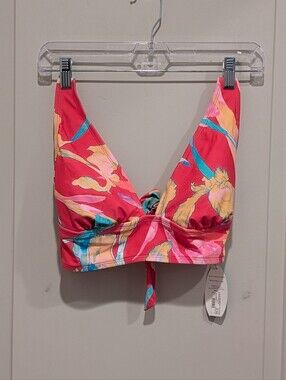 Mynah Floral Tie Bikini Top - Pink Tropical